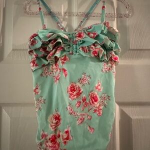 Janie and Jack Floral Ruffle One Piece - Mint and Pink